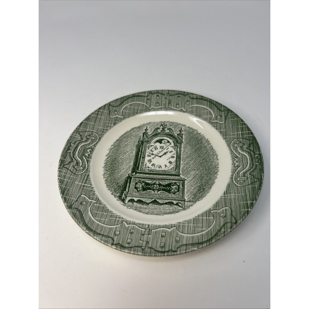 Vintage Royal China The Old Curiosity Shop Bread & Butter Plate Clock Green